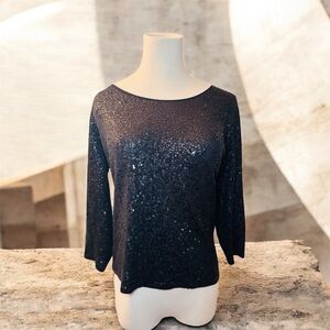 [Eileen Fisher] Black Silk Sequined Holiday Top Sz: XS 🖤